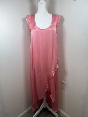 STARK X Jill Dress Pink Coral Maxi Dress High Low Flowy Ruffle Relaxed Beach